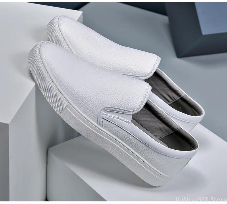 Новые высококачественные мужские повседневные туфли из натуральной кожи, модные, классные, без застежек, мужские кожаные туфли для скейтбординга на плоской подошве