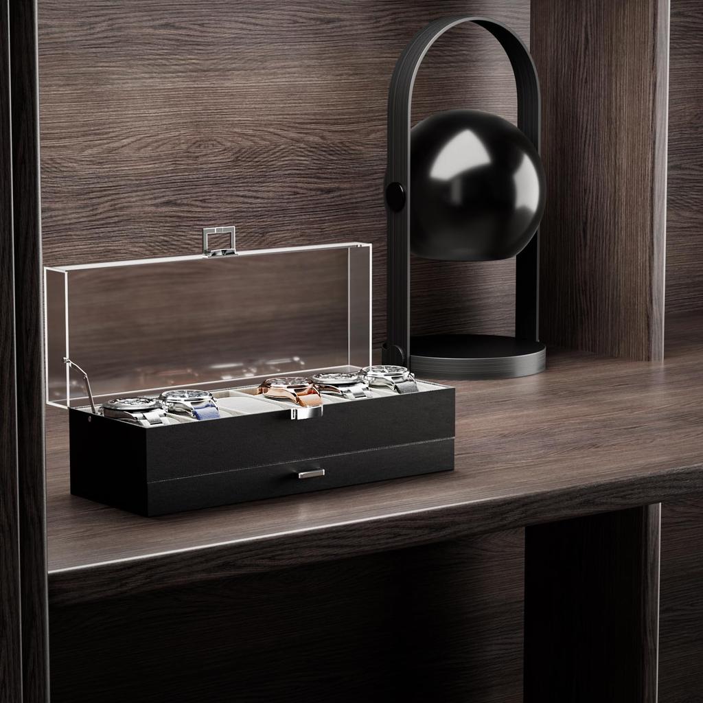 ProCase Часы Вмещает 6 или 10 Часы Витрина с Прозрачной Акриловой Крышкой и Органайзер для Часов Мужской Кейс, Часы, 2-ярусный Ящик, Мужской