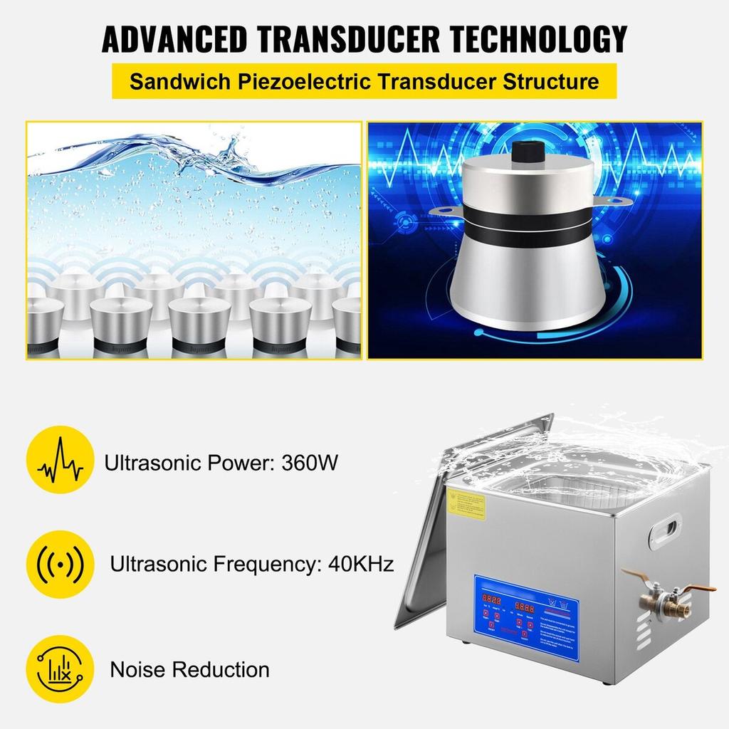 15L Ultrasonic Cleaner Machine Stainless Steel Ultrasonic Cleaning Machine Digital Heater Timer Jewelry Cleaning for Commercial Personal Home Use(15L)
