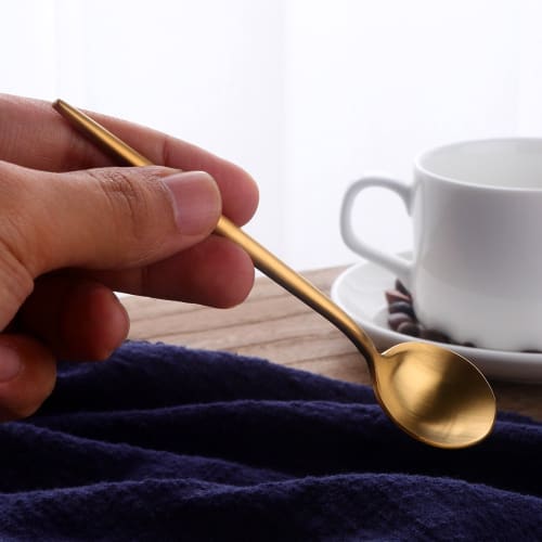 Bisda Portuguese-Style Coffee and Tea Spoon Set, Gold, 18/8 Stainless Steel, Set of 6, Cute Gift