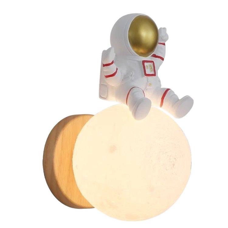 Nordic Moon Astronaut Wall Light for Kids' Rooms - Creative Cartoon Bedside Lamp for Boys and Girls.