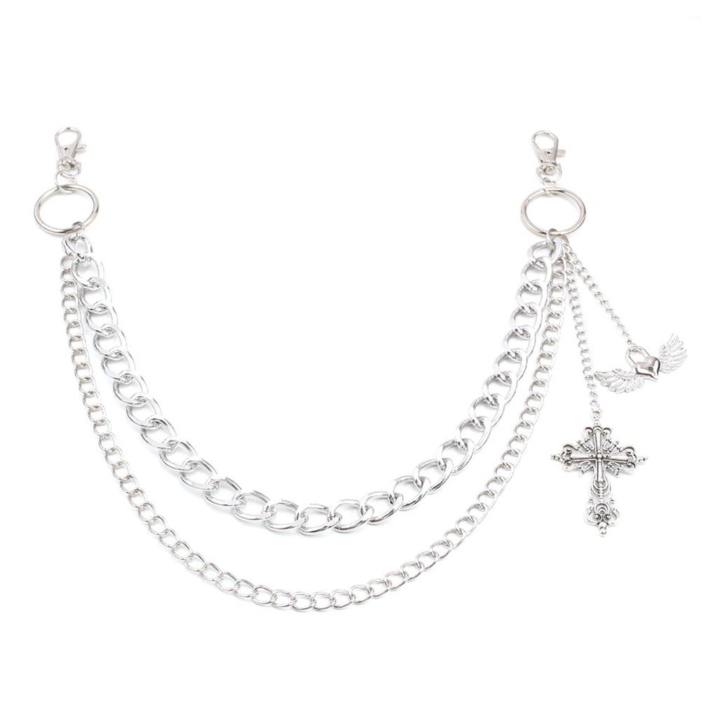 Popular Hiphop Waist Chain with Crossed Pendant Waist Charm Street Pants Chain Body Chain Trousers Chain Cool Accessory