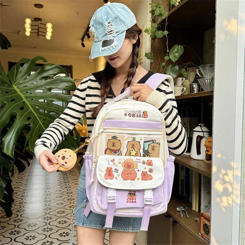 Ergonomic Capybara Backpack School Bag Large Book Bags For Comfort And Style Suitable For Students And Traveler Purple