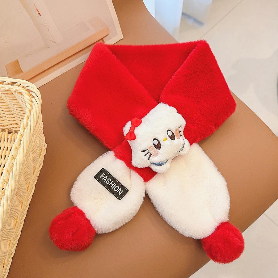 Children's scarf color matching double ball stars autumn and winter baby cute plush scarf warm thickened cartoon windproof neck
