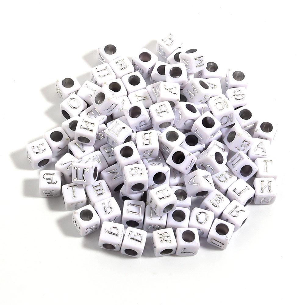 100pcs/lot 6mm Acrylic Square Letter Beads Big Hole Loose Spacer Beads For Jewelry Making DIY Bracelets Necklaces Accessories