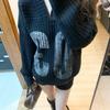 Women's Black Retro Number Print Sweater - Casual Autumn/Winter Knit