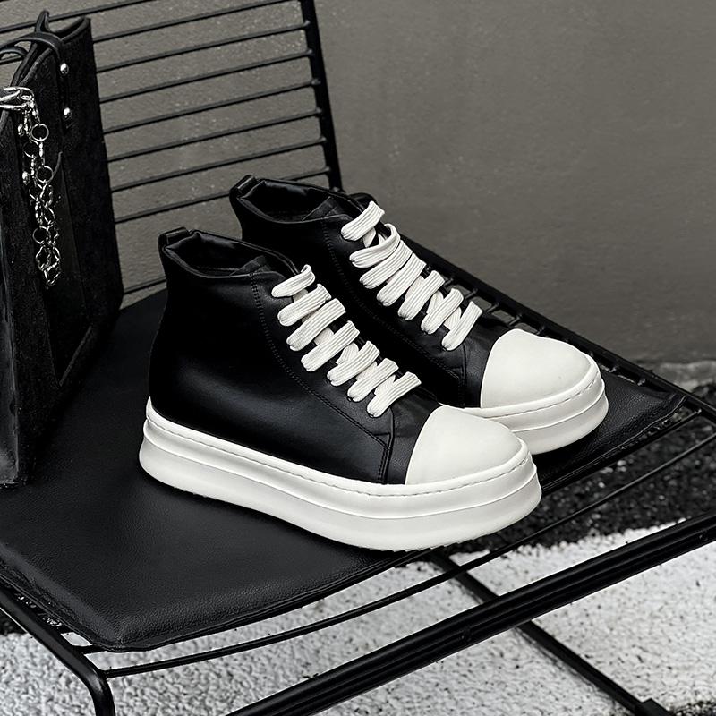 Fashion Street Style Ankle Boots for Men Genuine Leather High Top Shoes Fashion Brand Motorcycle Boots Thick Bottom  Male Walking Shoes
