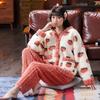 Flannel Velvet Pajamas Women Autumn and Winter Korean Kawaii Sweet Thicken Warm Soft V Neck Pullover Long Sleeve Two-piece Home Clothes