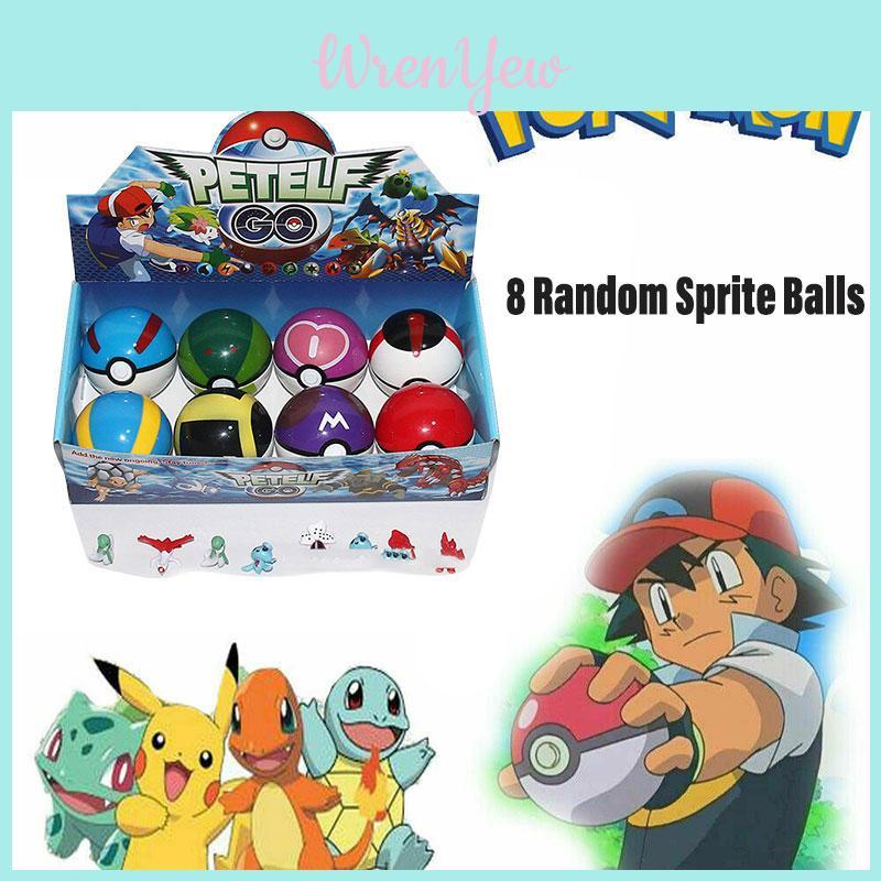 Pocket Monster Ball Toy 7cm Diameter Abs Material Set Of 8 Pokemon Figures