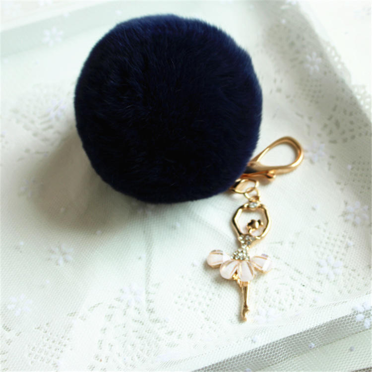 Брелок с помпоном из искусственного меха кролика, брелок с помпоном, брелки для ключей, балетный ангел, девочка, помпон, женская сумка, ювелирные изделия