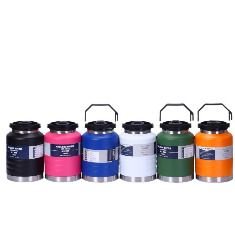 Large Capacity Insulated Stainless Steel Water Bottle With Handle Straw Lid Hiking Outdoor Sports Travel