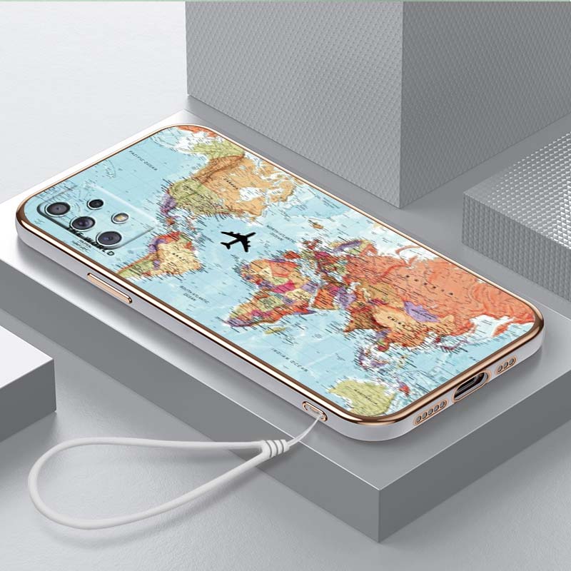 Роскошный чехол для телефона из ТПУ с ремешком для Samsung Galaxy A04 05s A13 A14 A24 A54 A34 Note20 S23 Ultra, чехлы A29 с изображением карты мира, художественная обложка