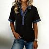 Women's Fashionable New Pullover Collar Button T-shirt, , Elegant Washed Denim Patchwork Knitwear, Faux Two-piece Top