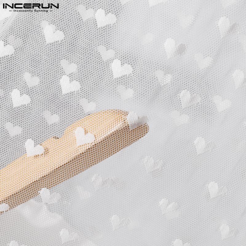 INCERUN Мужские комбинезоны без рукавов с цветной строчкой, прозрачные сетчатые в горошек