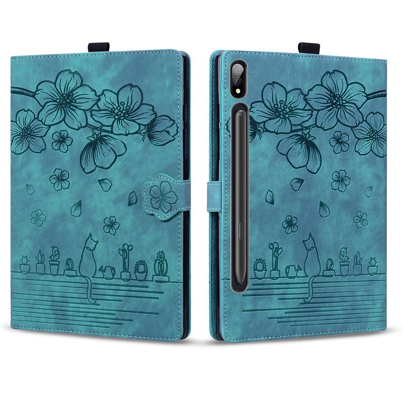 Чехол Funda для Samsung Galaxy Tab S9 FE Case 10.9" Тиснение 3D Цветок Кошка Кошелек Планшет Coque для Galaxy Tab S9 FE Cover SM-X510 X516