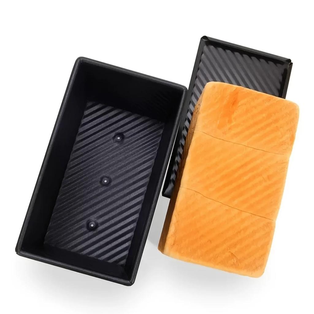 1pc Black Carbon Steel Corrugated Covered Toast Box Baking Tool Bread Mold Toast Box Toast Baked Eggs