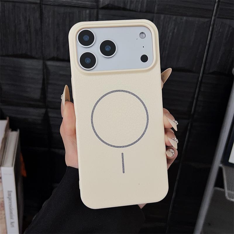 Роскошный жесткий ПК из кожи личи для магнитного чехла Magsafe для iPhone17 17Air 17Pro 17Pro Max, беспроводная зарядка, матовая крышка