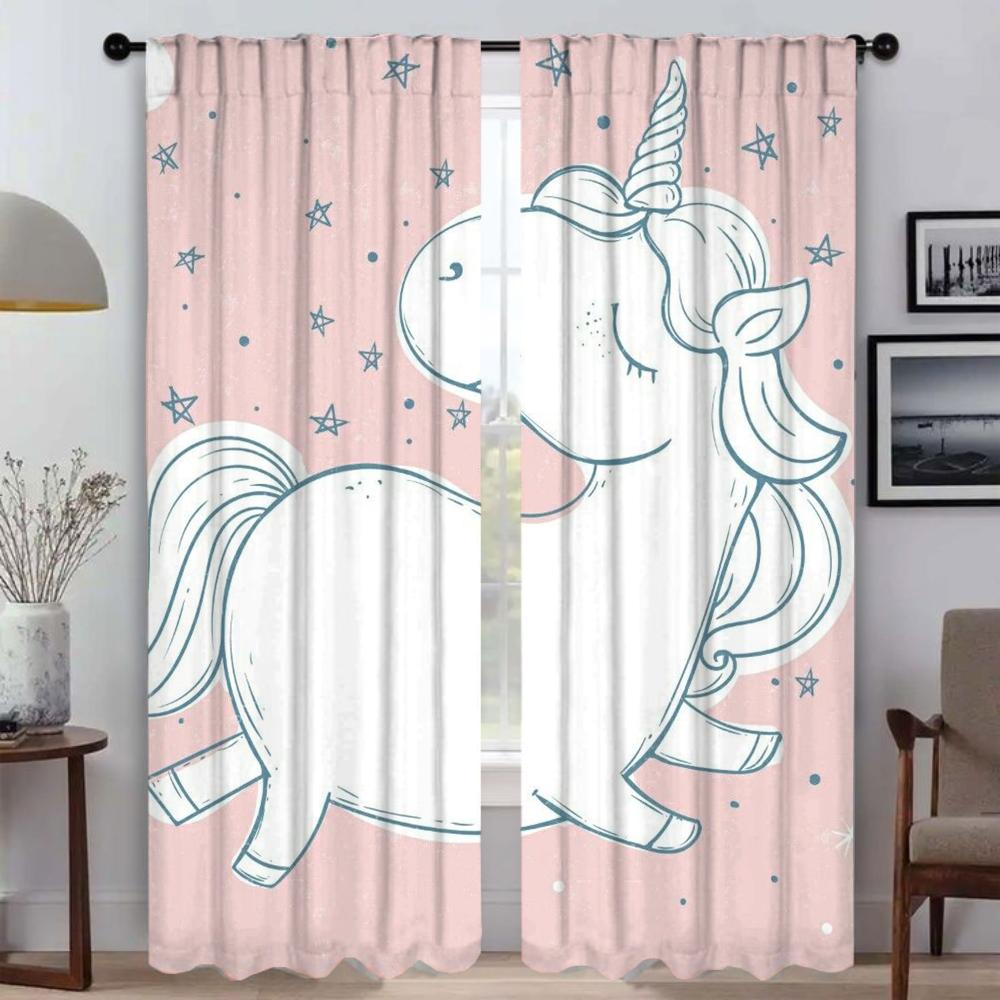 Элегантные Милые Мультяшные Единороги Антимоскитные Шторы Гостиная Тюль Спальня Шторы Перегородка Кухня С Светоблокирующим Полиэстером Идеальные