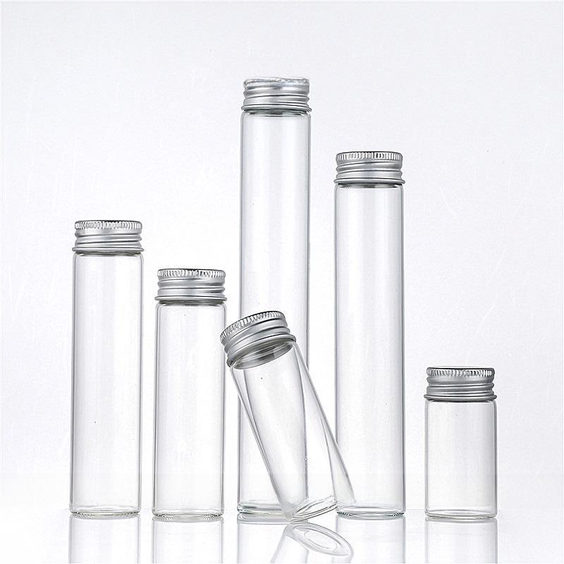 Бутылка из прозрачного стекла с кордицепсом 30 мм с серебряной винтовой крышкой