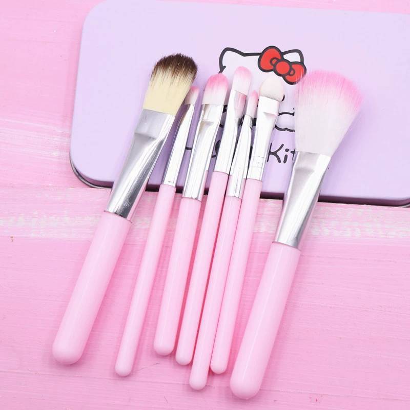 Набор кистей для макияжа Hello Kitty с щетиной из искусственного волокна, портативная розовая железная коробка для ежедневной красоты