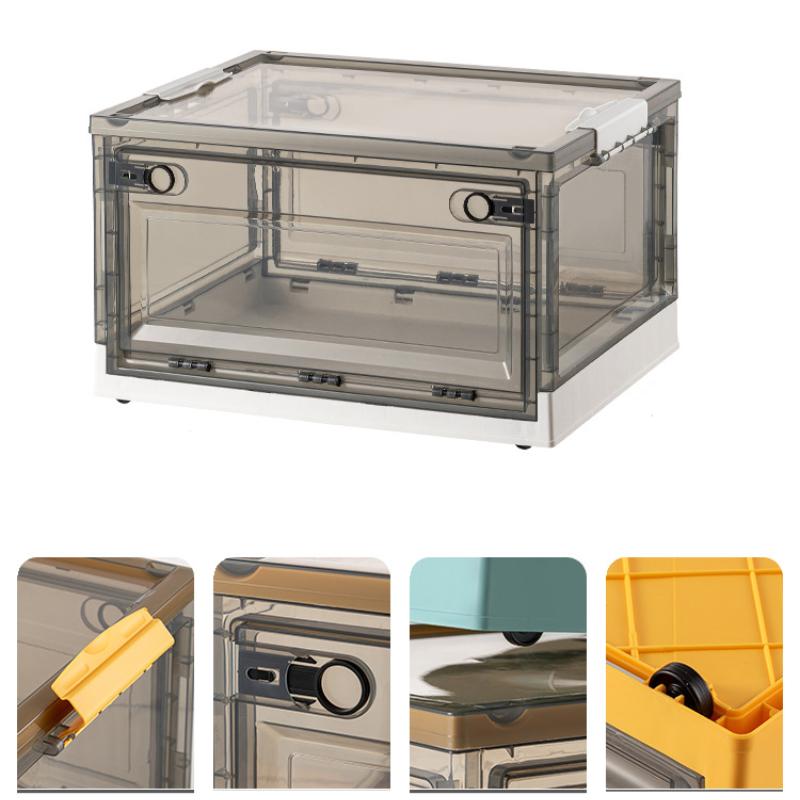 Складной ящик для хранения с крышкой и шкивами. Шкаф для хранения можно штабелировать.