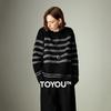 Chuyu Women's Relaxed Fit Striped Boucle Sweater with Shimmer Detail