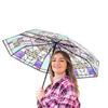 Vintage Stained Glass Automa Umbrel lFoldable Hand-Painted Transparent Umbrella Stylish Design Folding Umbrella for Colleagues