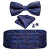 Barry.Wang Mens Cummerbund Belt and Bowtie Set Silk Pre Bow Tie Hanky Cufflink Set