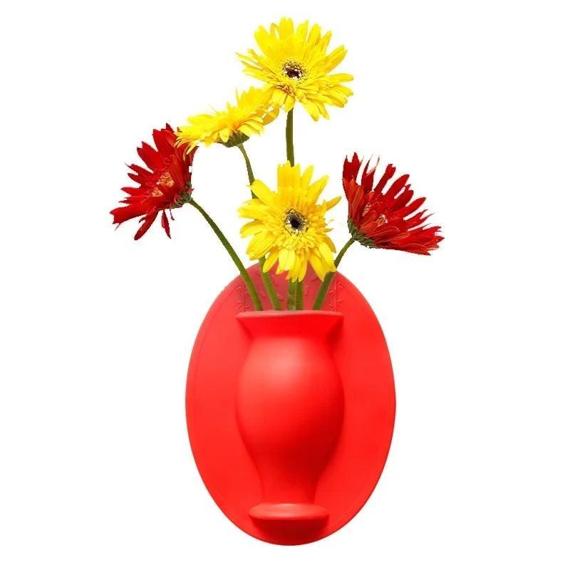 Silicone Small Vase Living Room Decoration Wall Sticker Cute Trumpet Flower Arrangement Cultivation Flower Pot Net Ornament