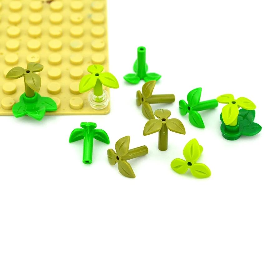 Детали MOC Клеверные Кирпичики 37695 Стебель Растения С 3 Листьями И Нижним Штырьком Городской Дом Садовые Строительные Блоки Аксессуары