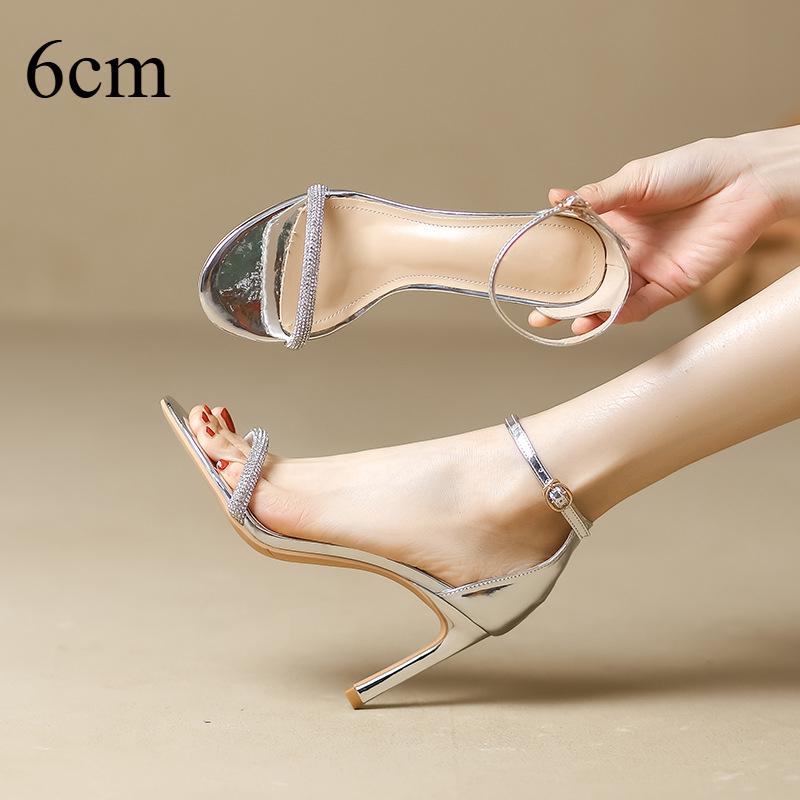 Босоножки на высоком каблуке с открытым носком и стразами, летняя женская обувь