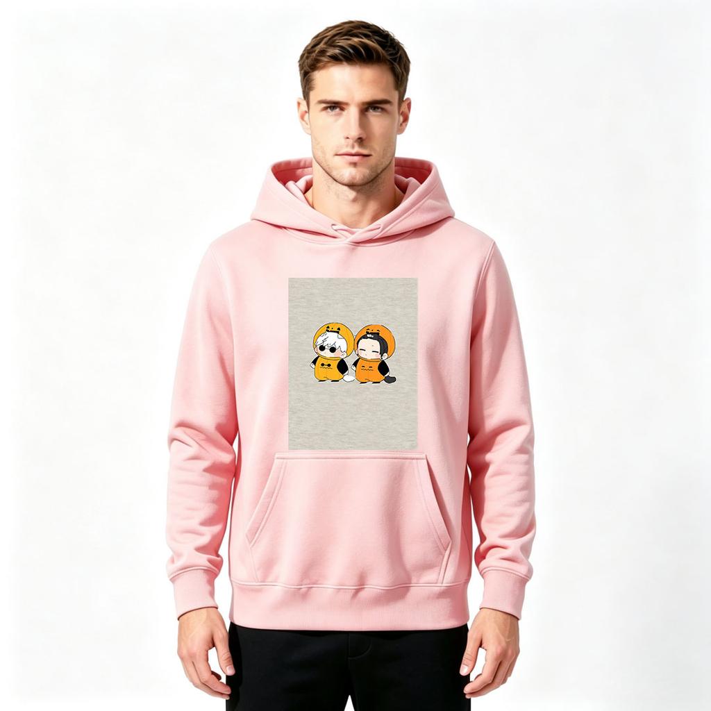 Men's Pullover Hoodie, Cute Cartoon Chibi Character Print Casual Long Sleeve Hooded Sweatshirt for Daily Wear