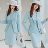 Women's Blue Suit: Jacket & Skirt Set - Elegant Autumn/Winter Style