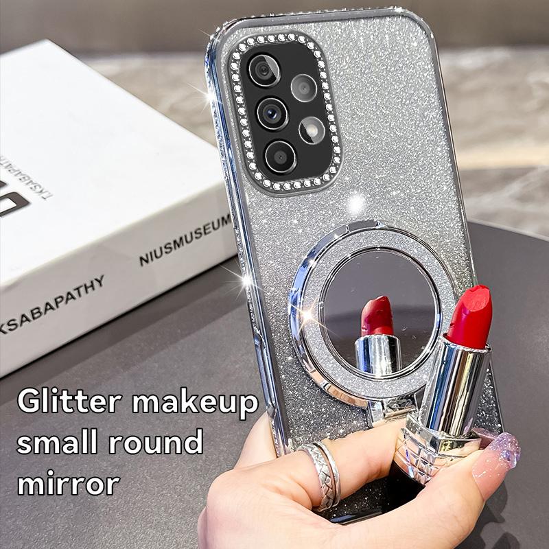 KEYSION Luxury Glitter Jewelled Magnetic Phone Case for Samsung Galaxy A52 S 5G A32 4G Makeup Mirror Stand Shockproof Back Cover