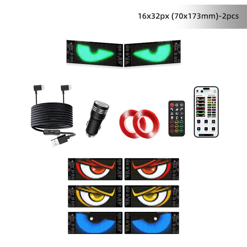 2PCS LED Devil Eye Light for Car Truck Windshield Animated LED Matrix Panel Sign Flexible Programmable Digital Display Light APP