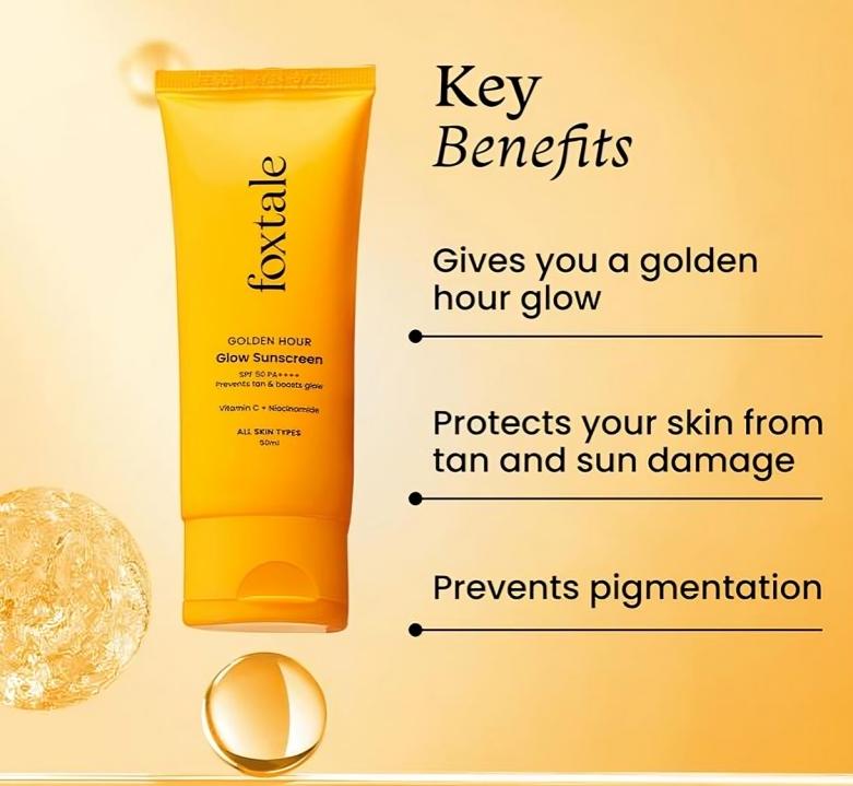 Foxtale Glow Sunscreen SPF 50 PA++++ with Vitamin C & Niacinamide for a Dewy Glow 50ml