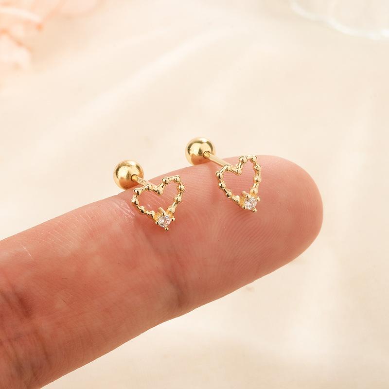 S925 Silver Mini Heart Stud Earrings With Screw Back Cute Bean Love Design Small Diamond Jewelry For Women