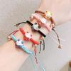 Ceramic Cat Pendant Women Hand Ring Chinese Style Jewelry Red Braided Rope Maneki Neko Bracelet