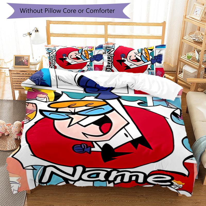 3pcs Custom Name Dexter's Laboratory Bedding Set Duvet Cover Closure Includes 1 Duvet Cover & 2 Pillowcases for All Seasons Bedroom Decor
