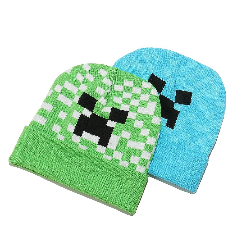 Новая мультяшная квадратная жаккардовая вязаная шапка Minecraft, осенне-зимняя теплая шерстяная шапка для улицы, шапка-дуду от холода