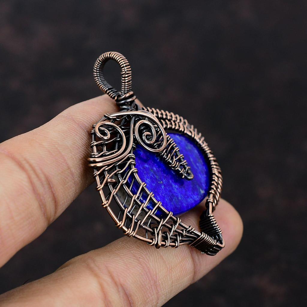 Подвеска из лазурита, медная проволочная обертка, элегантная подвеска ручной работы, проволочная обертка, ювелирные изделия для подарка, подвеска из натурального драгоценного камня, медные украшения