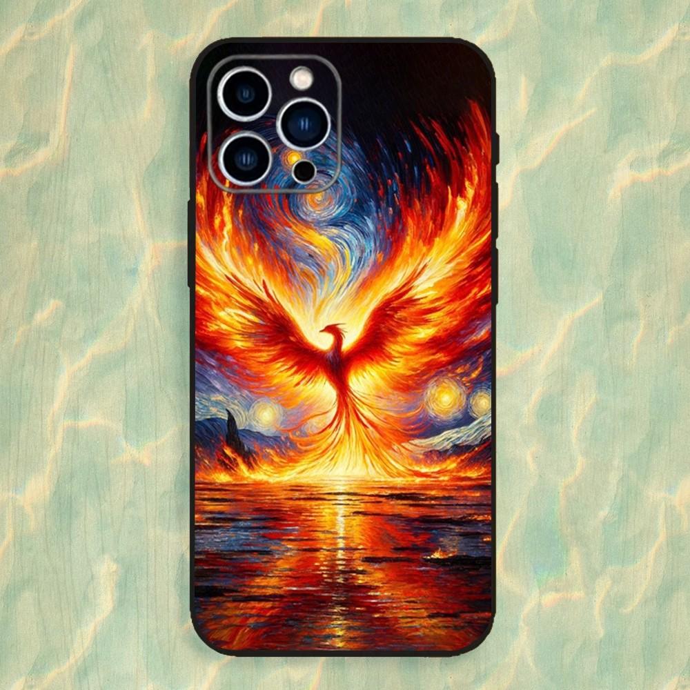 Myth Art Phoenix Phone Case For iPhone 16,15,14,13,12,11 Plus,Pro Max,XS,X,XR,SE,Mini,8,7,Soft Silicone Black Cover
