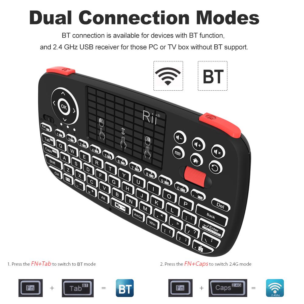 Мини-беспроводная клавиатура Rii I4 с Bluetooth и двухрежимная ручная мышь с накладкой на гриф, 2,4 ГГц и подсветкой