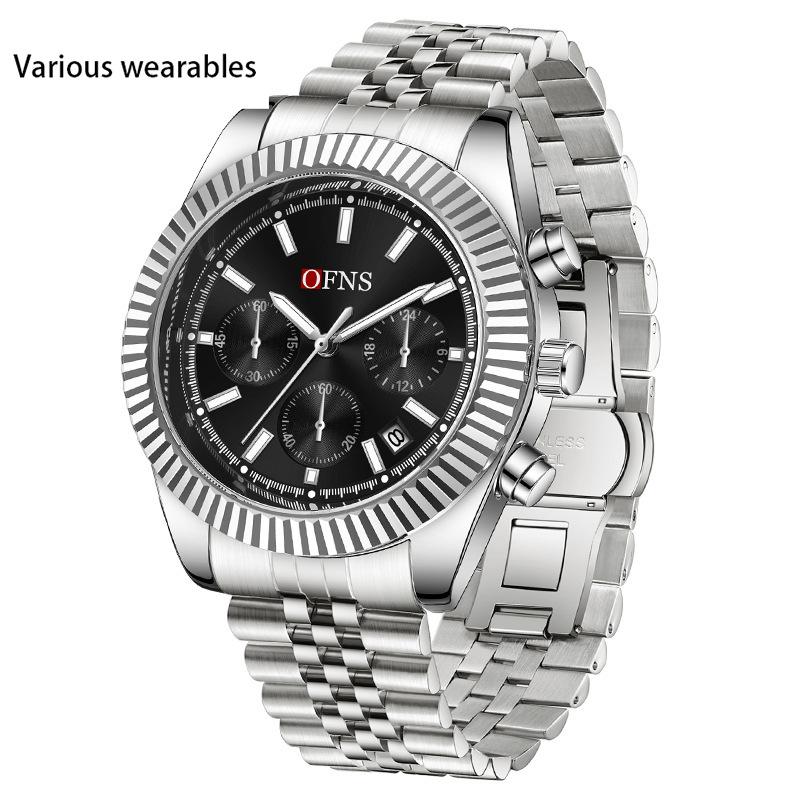 Новые мужские часы Business Three-eye Six-pin Quartz Watch Luminous Calendar Waterproof Men's Watch