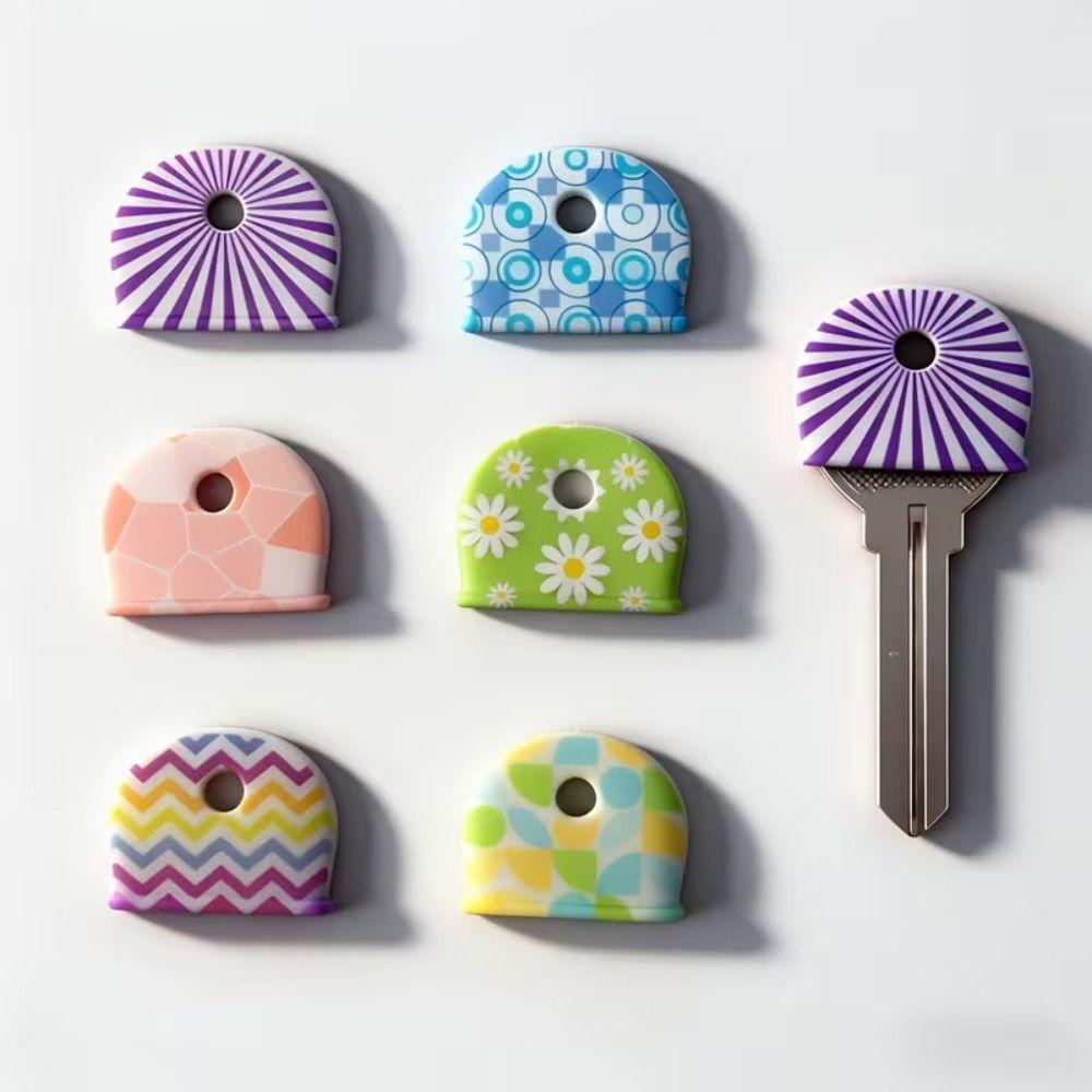 6Pcs Flower Pattern Silicone Key Cover Silicone Key Sleeve Reusable Key Identifier  Key Chain