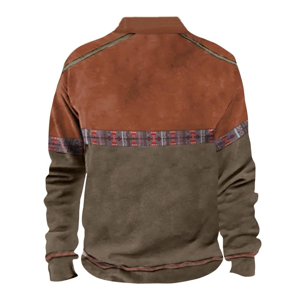 Long Sleeve Tops Men's Zip Contrast Winter Sweatshirt Outdoor Casual Sweater