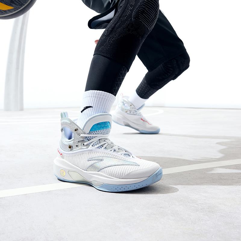 Anta Детские баскетбольные кроссовки KT8 с нескользящей подошвой, амортизирующие, износостойкие, высокие, детские баскетбольные кроссовки серебристо-синие 312311130-10