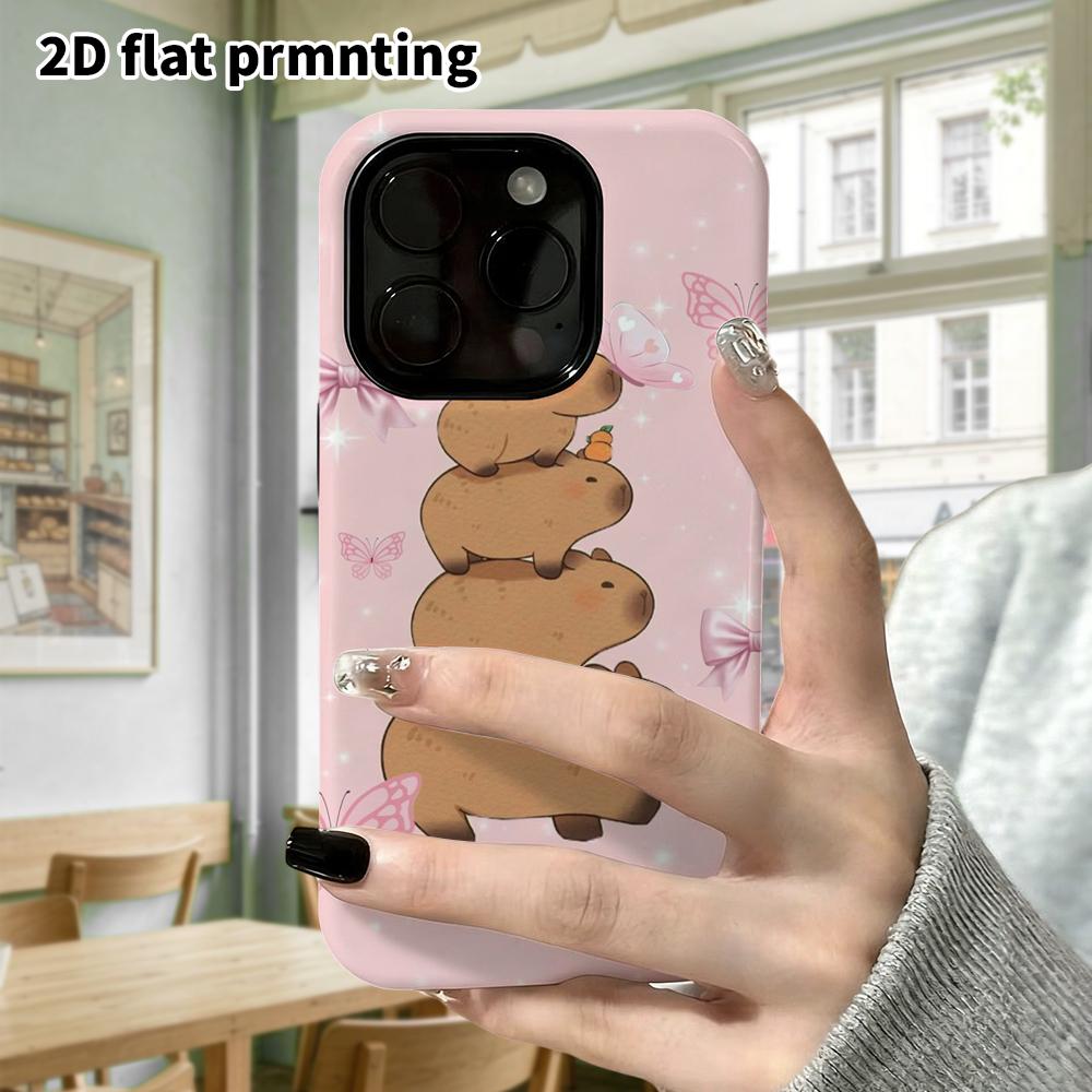 Phone Case: 2D flat design suitable for iPhone 18 17 16 15 14 13 Pro film protection case, couple style, stacking capybara, Christmas and Halloween gi