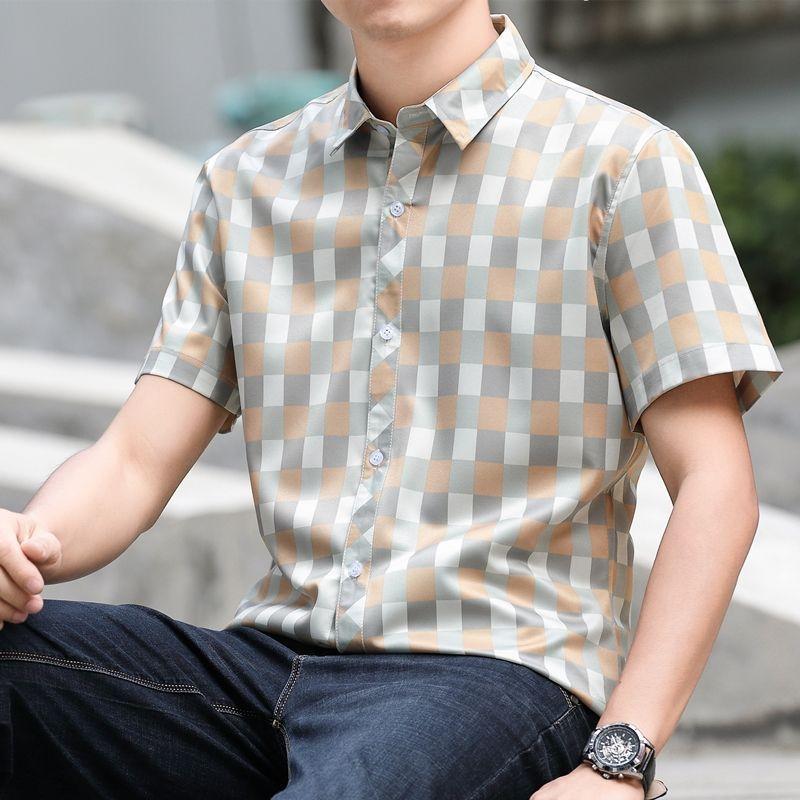 Мужская рубашка с короткими рукавами, новая летняя повседневная рубашка в клетку, тонкая трендовая красивая рубашка с карманами