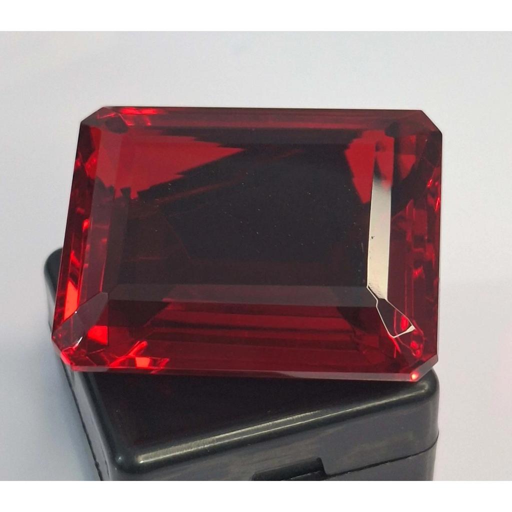 Beautiful Lab Created Red Topaz 102-104 Ct Emerald Cut Certified Loose Gemstone